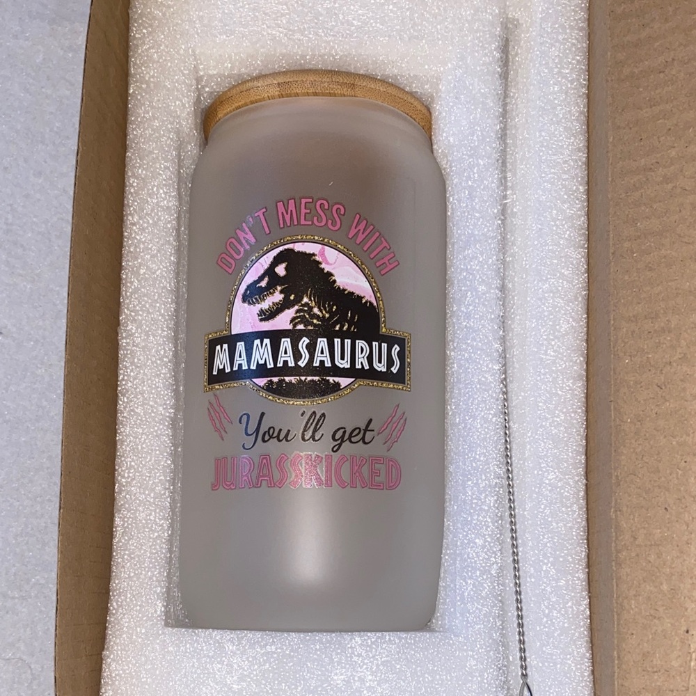 Mamasaurus Frosted Glass Jar with Bamboo Lid
